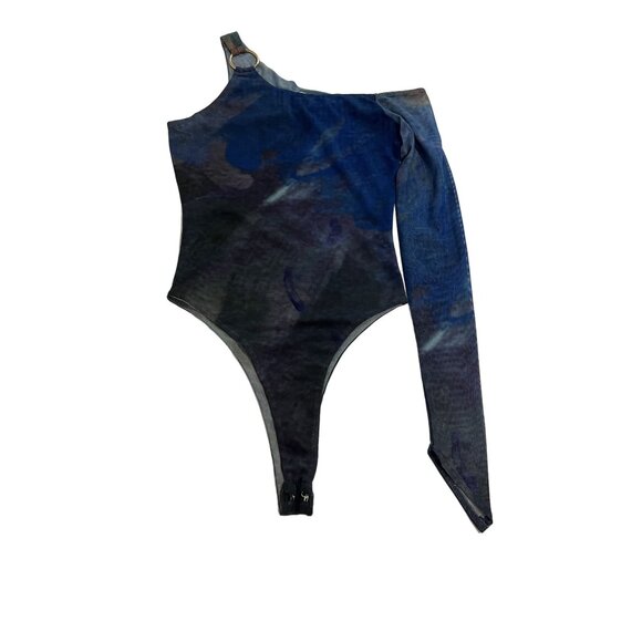 FARAI London Alaula One Shoulder Mesh Bodysuit in Blue - Picture 1 of 4